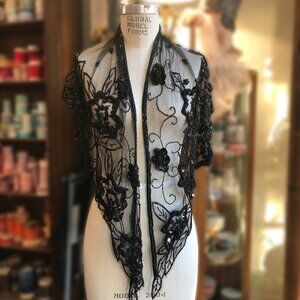 BLACK BEADED AND SEQUINED SHAWL/WRAP